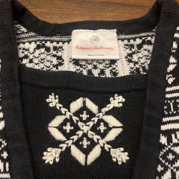Hanna Andersson Black & White Sweater Dress Size 100cm/US 4 Fair Isle Euro Norm - Picture 2 of 11
